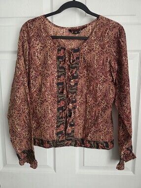 Vintage Y2K Funky People Paisley Lace Up Festival Boho Blouse L